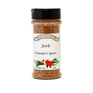 Lesley Elizabeth Jerk Spice—bold Caribbean blend with chili heat, warm spices, and herbs for fiery, authentic island flavor.
