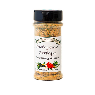 Lesley Elizabeth Smokey-Sweet Barbeque seasoning adds a perfect balance of smoky hickory and sweet sugar flavors to meats and chicken for delicious grilled dishes.