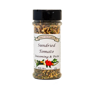Lesley Elizabeth Sundried Tomato Seasoning & Pesto—bold, rich flavor for pesto, pizza, salads, or veggies. 250mL PET bottle for versatile gourmet use.
